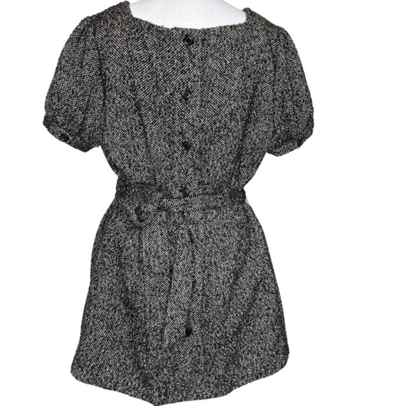 Jennifer Lopez Belted Tweed Knit Mini Dress Black/Tan Classy Button Back XL - Picture 3 of 8